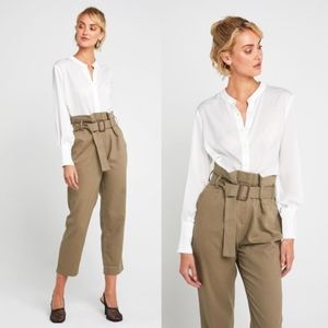 100% Flax Linen CAARA Paper bag Waist Pants, Size L (no belt)